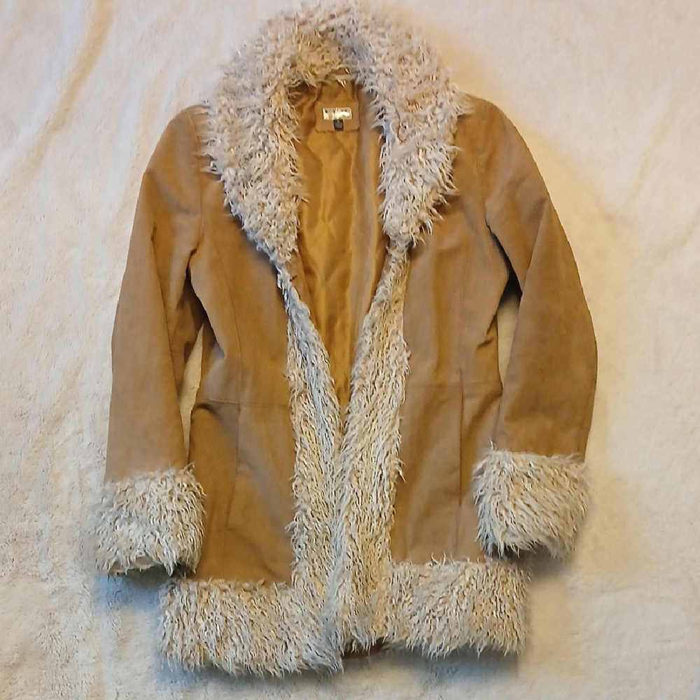 Giacca Tan Leather Jacket with Cream Fur Trim